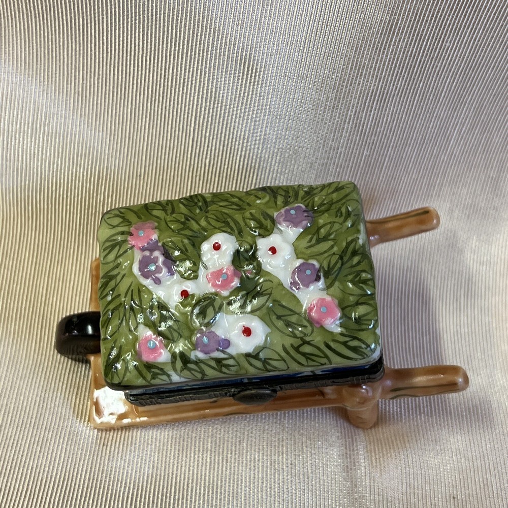 Flower Wheelbarrow Hinged Trinket Keepsake Box