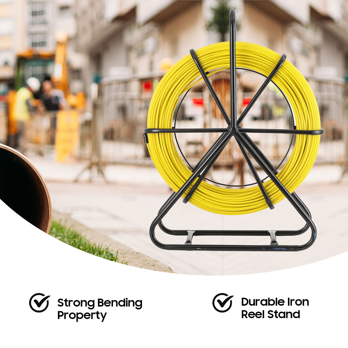 Fish Tape Puller Fiberglass 328ft 1/4 inch Wire Cable Running Duct Rodder US