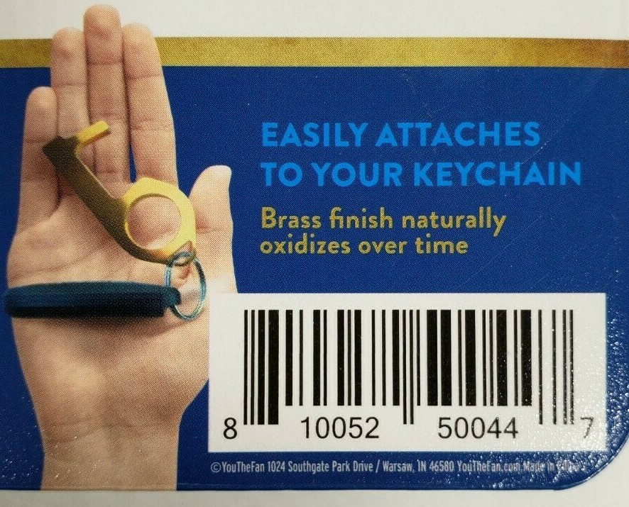 Germ Key Solid Brass Antimicrobial Hand Tool Contactless Key Door Opener/Closer