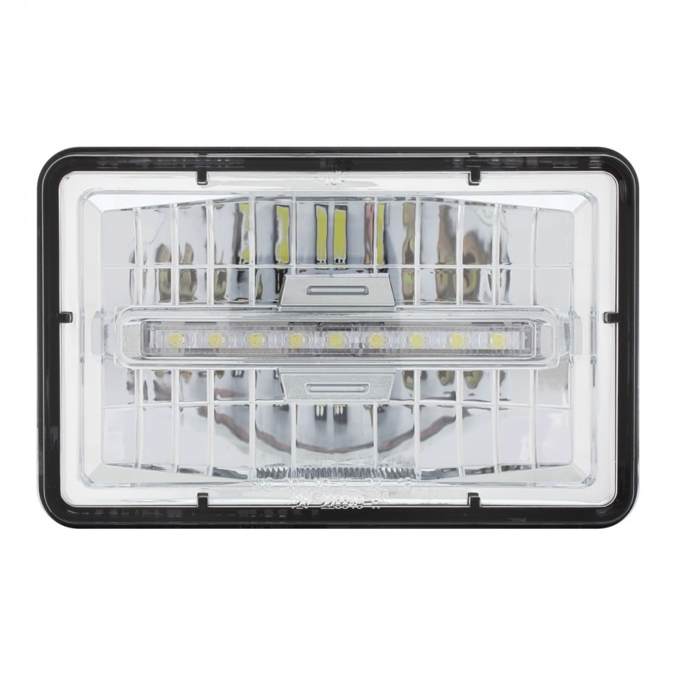 High Power LED 4” x 6” Rectangular Headlight w/ White DRL Bar- Low Beam