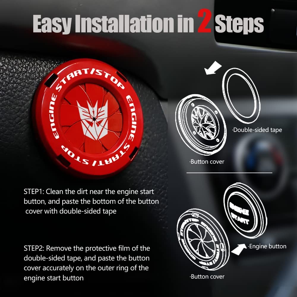 Tybasthe Rotary Push Start Button Cover, Decepticon Car Accessories Engine Start