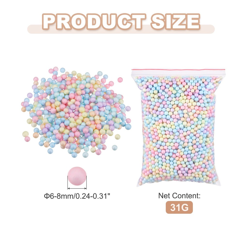 Foam Beads, 6-8mm Mini Polystyrene Foam Balls (Multicolor, 1 Pack 31g)