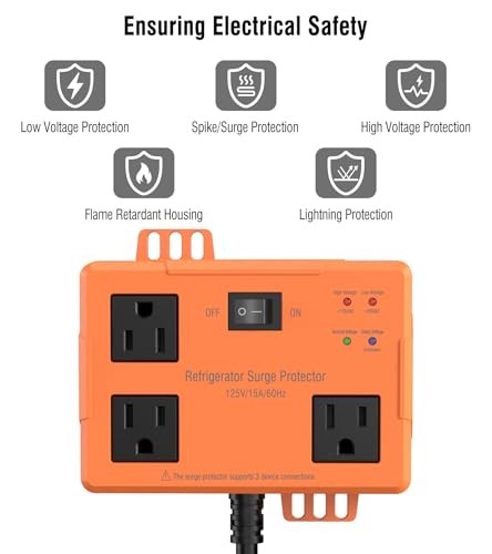 3 Outlet Refrigerator Surge Protector with Time Delay, Voltage Protector 2FT