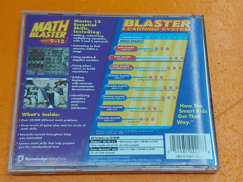 ⭐️⭐️⭐️⭐️⭐️ Knowledge Adventure Math Blaster Ages 9-12 Grades 4-6 CD-ROM WIN/MAC