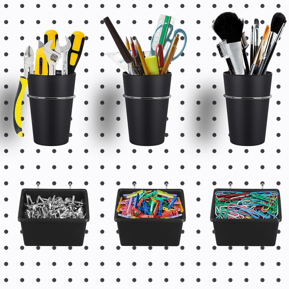6 Sets Pegboard Bins with Hooks Pegboard Organizer for Accessories Tools Storage