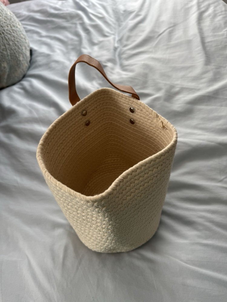 Round Fabric Basket Leather Handle