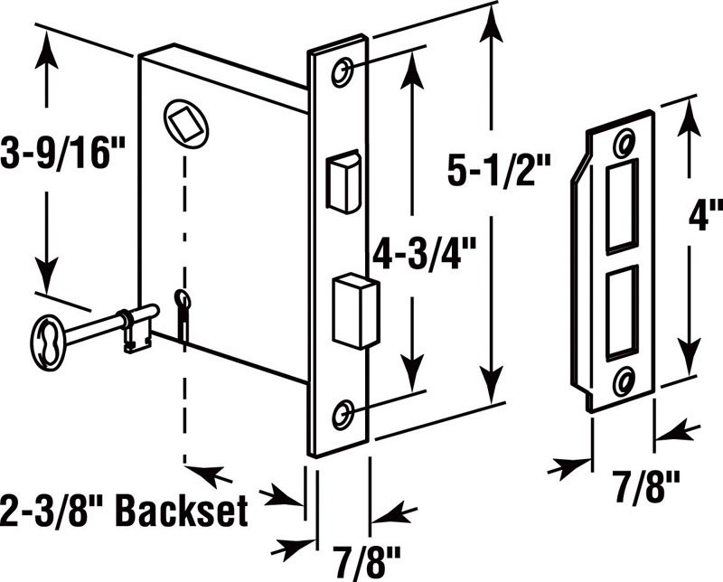 Prime-Line E2294 Indoor & Outdoor Mortise Replacement Lock Assembly