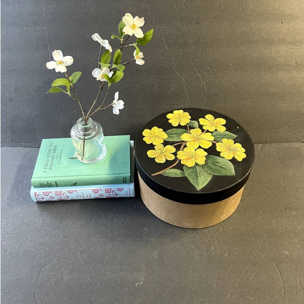 Vintage Hand Painted Cylinder Box Cardboard