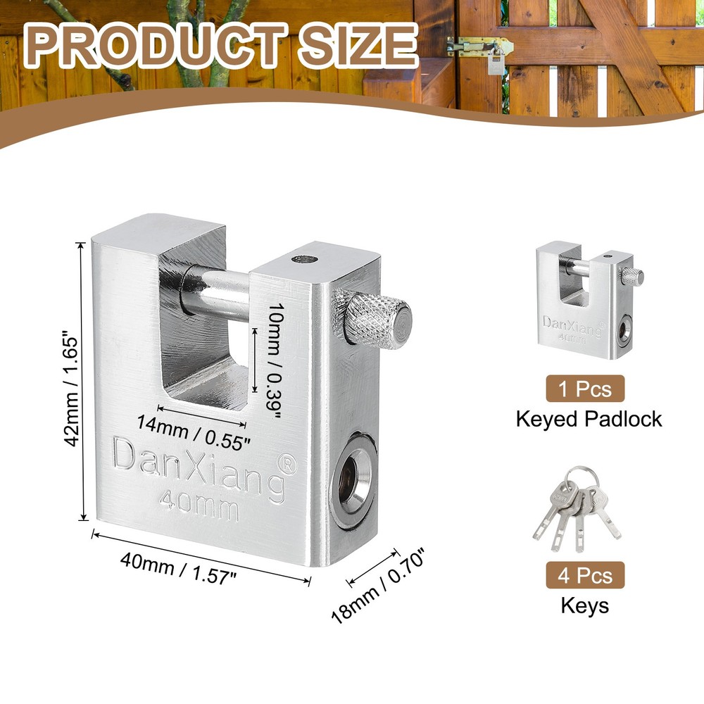 1.6" High Security Padlock Steel D-Shaped Heavy Duty Locks with 4 Keys