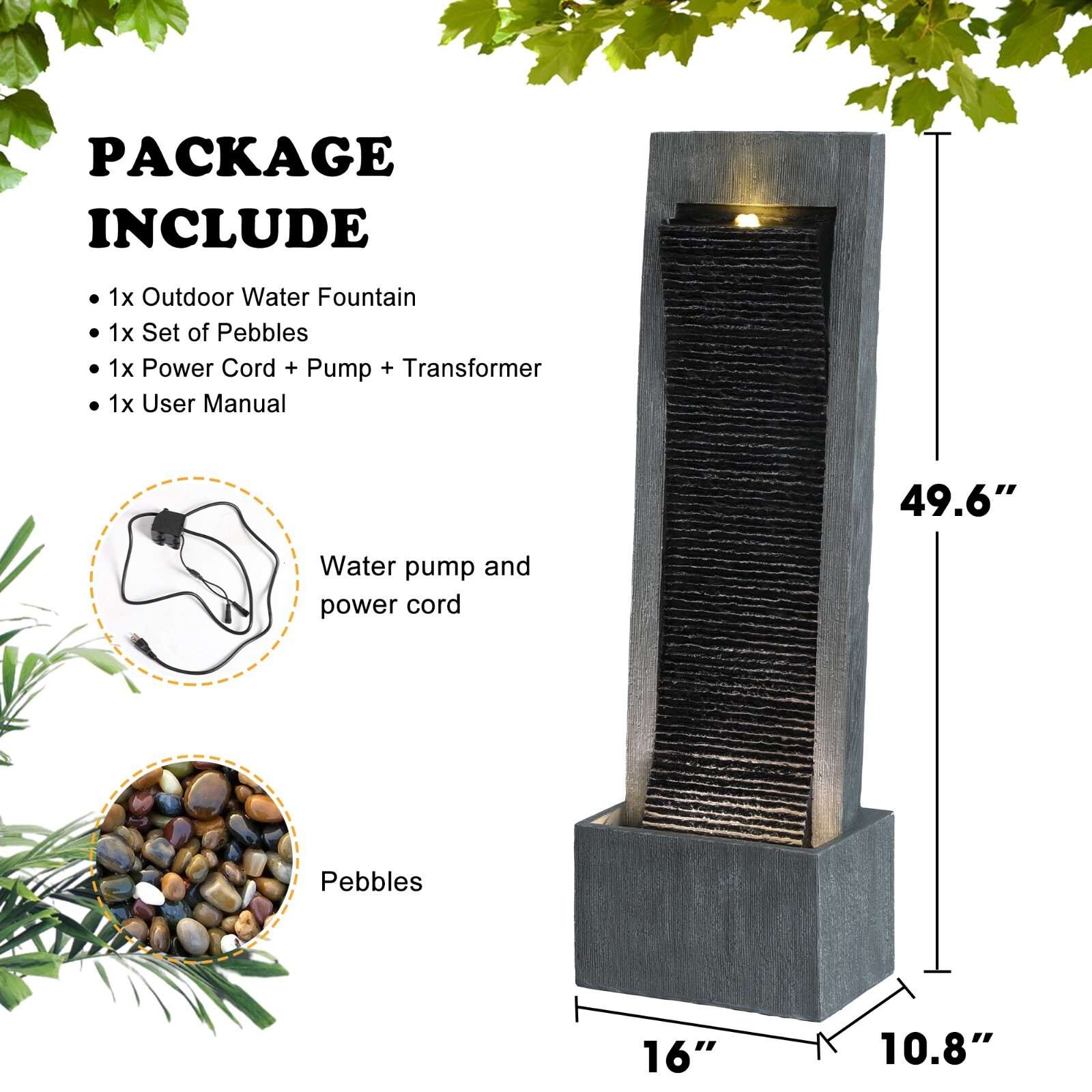 Indoor Modern Water Fountain with LED Lights for Garden Decor