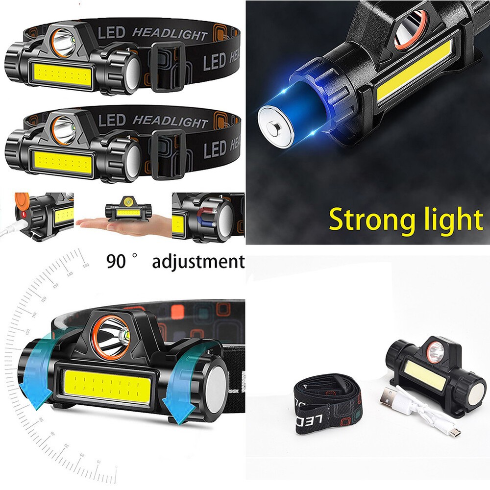 US 2Pack Waterproof LED Headlamp Flashlight USB Rechargeable Headlight Camping