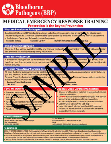Bloodborne Pathogens and Emergency Oxygen Administration Reference Chart
