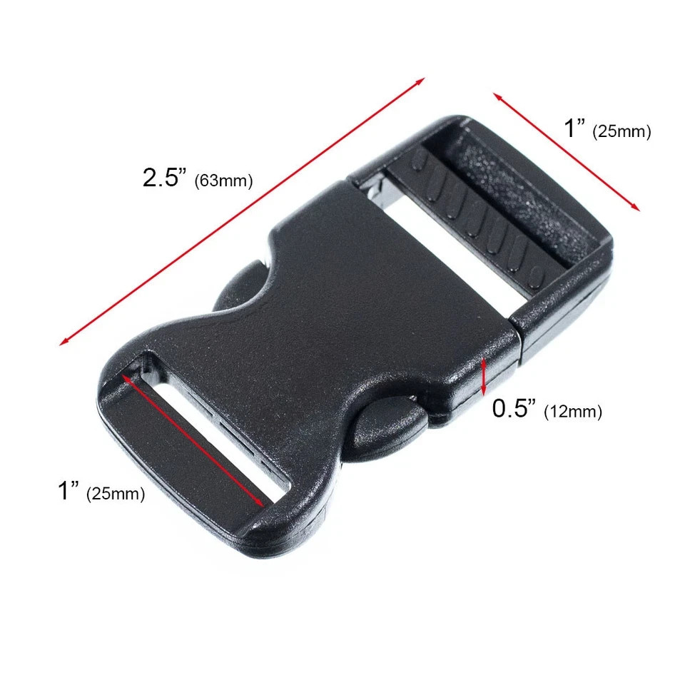 5 Pack Plastic Buckle Backpack Straps Webbing Black 1" or 3/4" Adjustable