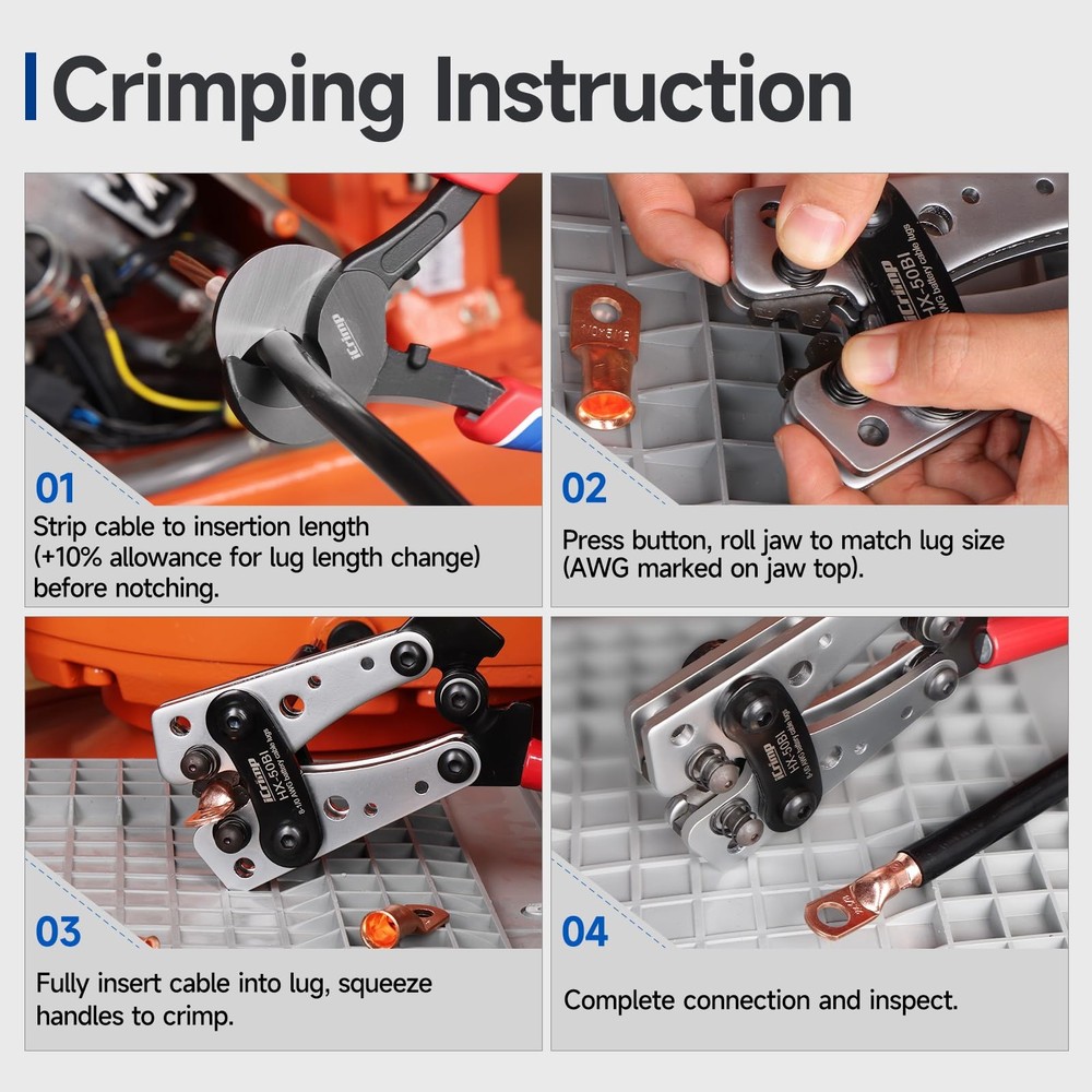 iCrimp Battery Cable Lug Crimping Tool Kit with Wire Variable, Black, Silver