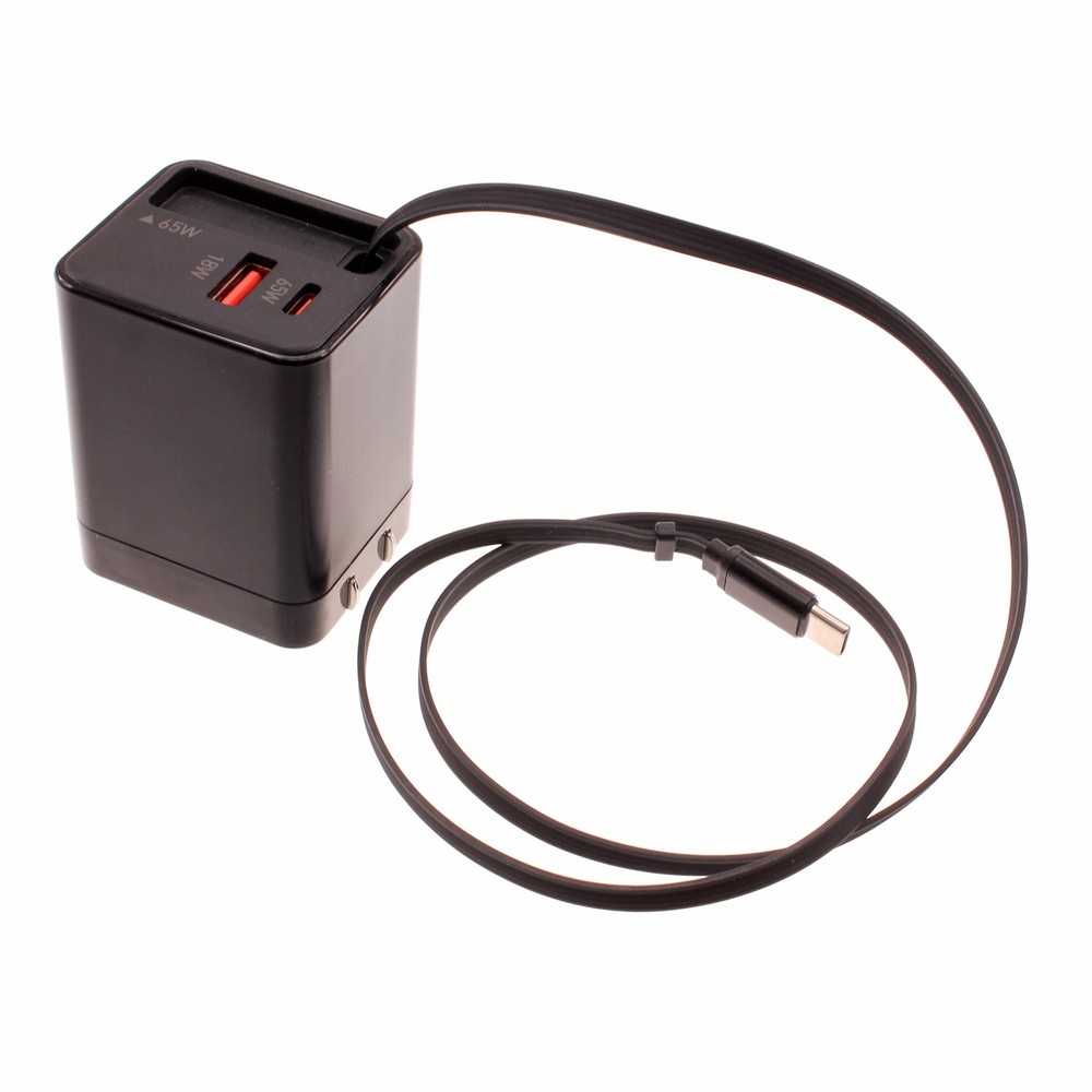 65W PD Home Charger Fast Type-C 2ft Retractable Cable USB-C for Tablets