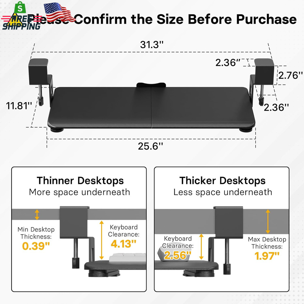 BONTEC KMT01 under Desk Keyboard Tray, Pull-Out Keyboard & Mouse Platform with C
