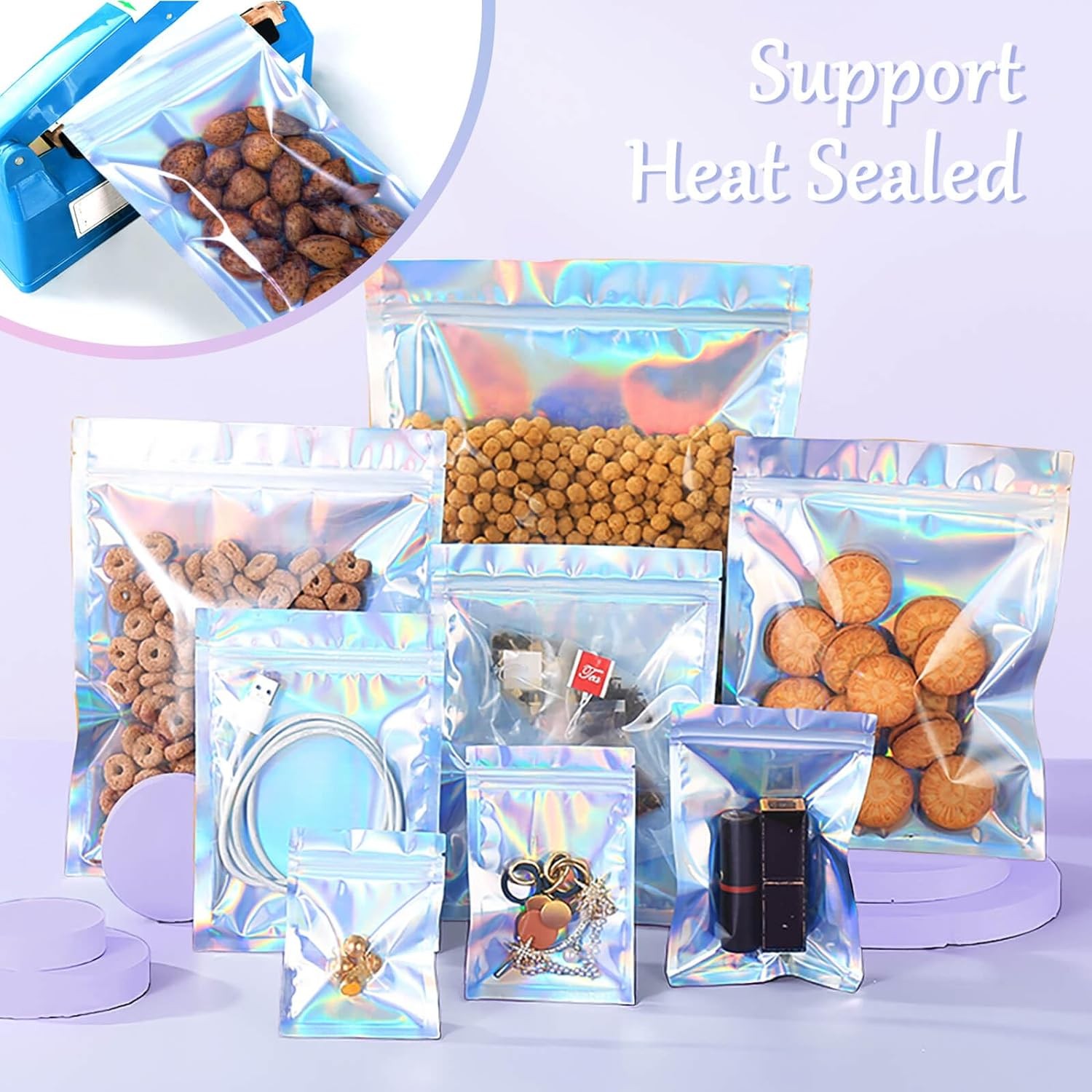 100-1000PCS Holographic Mylar Foil Bags Smell Proof Resealable Zip Seal Pouches