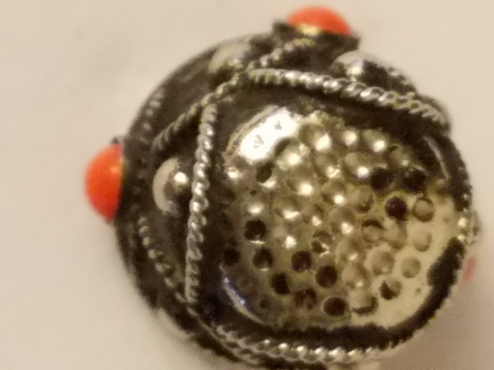 Unique black-silver thimble with coral