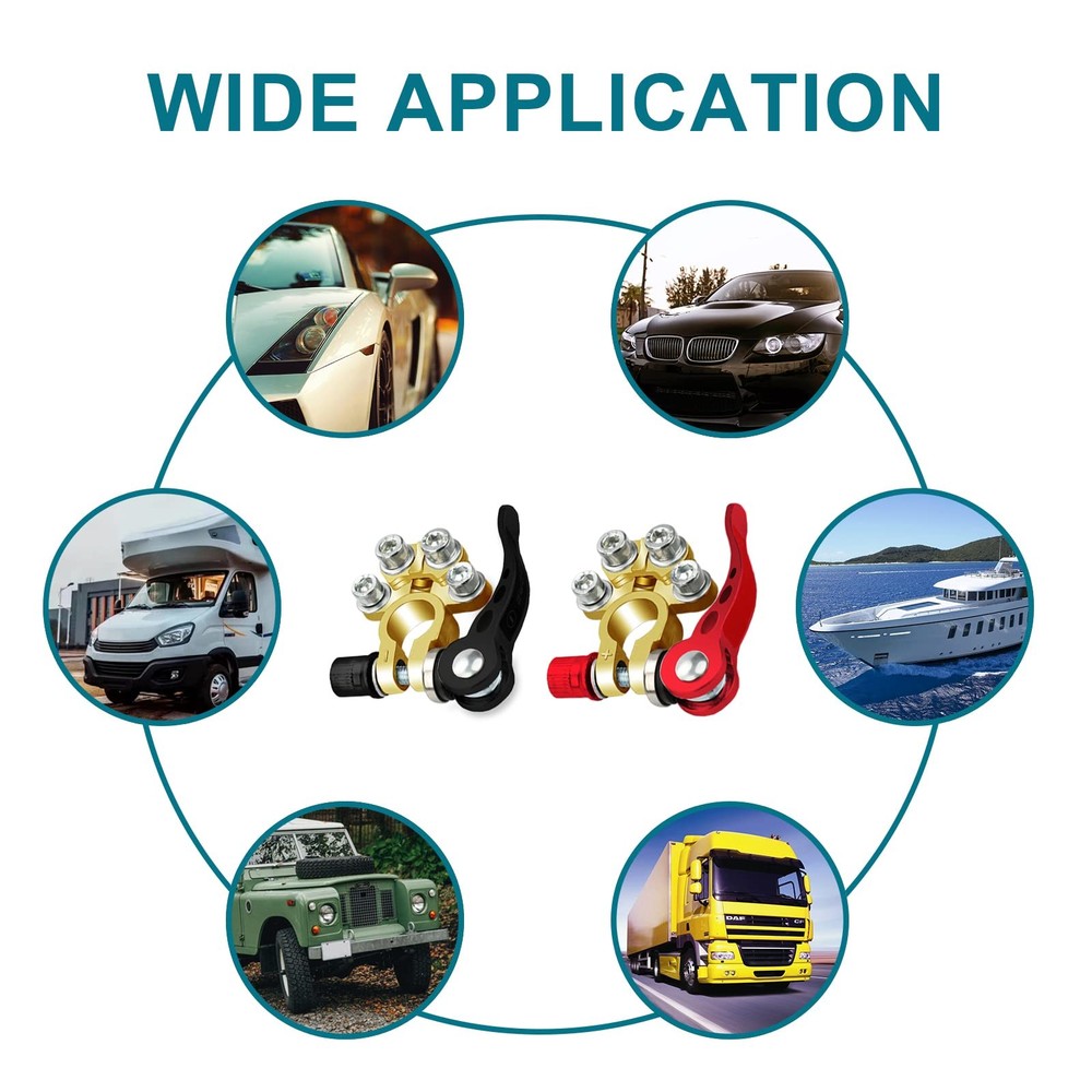 2PCS Battery Terminal Connectors, 4 Way Quick Release Disconnect Copper