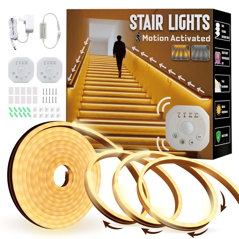 Motion Sensor LED Strip Lights 16.4ft - Chasing Effect, Auto ON/OFF, Warm White,