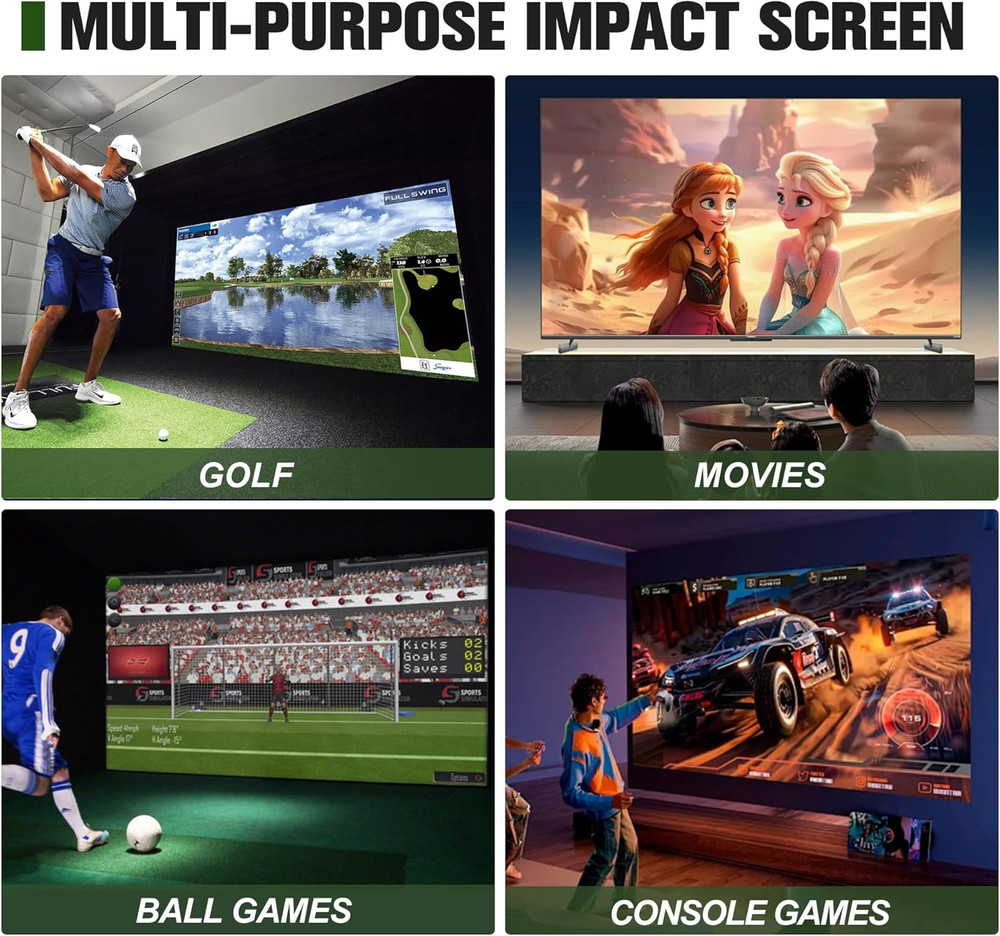 Grey Golf Simulator Impact Screen, 3D Air Mesh Projector Screen, Golf Practice H