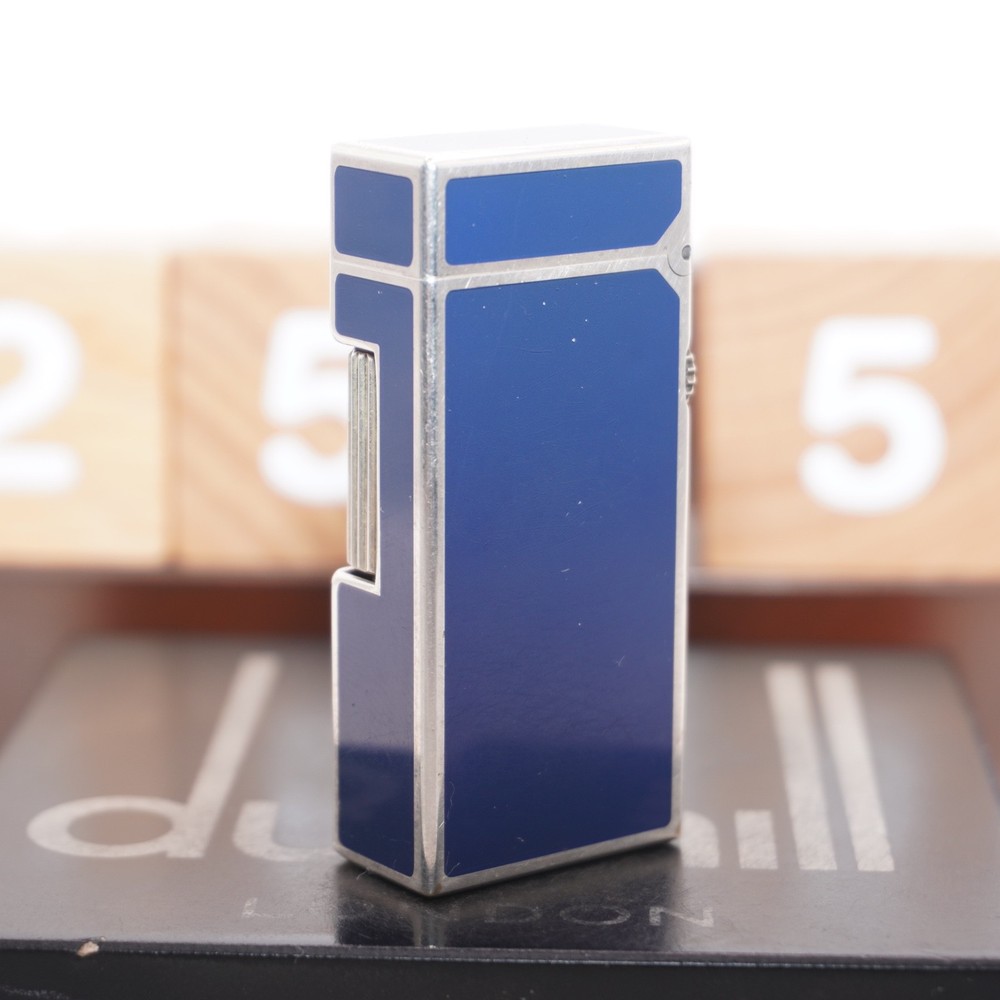 Dunhill Mini Lighter Silver & Blue Lacquer_Ultrasonically Cleaned_Working