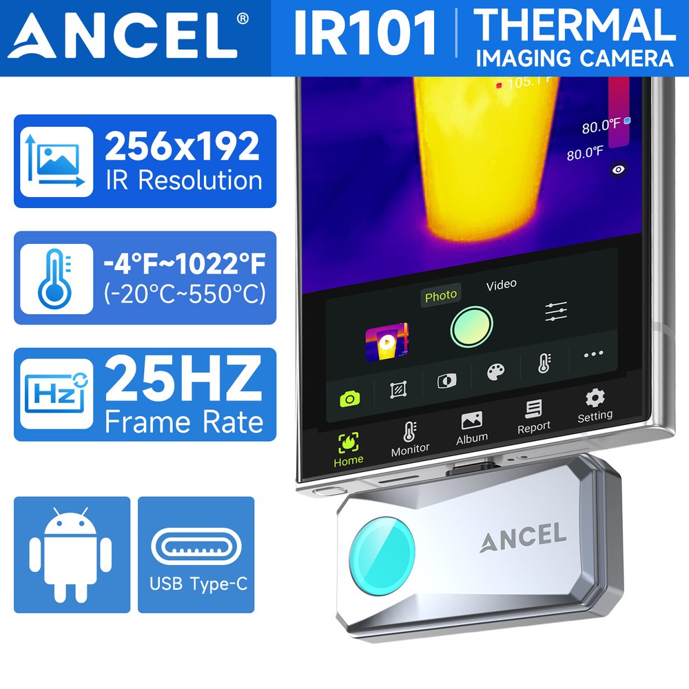 ANCEL Thermal Imaging Camera for Android 256x192 IR Resolution 25Hz Refresh Rate