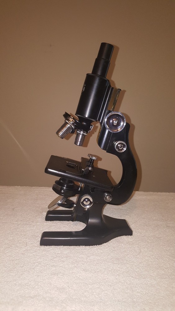 Antique Spencer Buffalo Microscope w/ 3 objectives ,Mirror, Case + Extras-NICE! 