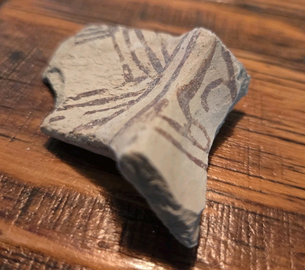 Prehistoric Anasazi Black On White Pottery Partial Ladle Dipper Handle Arizona