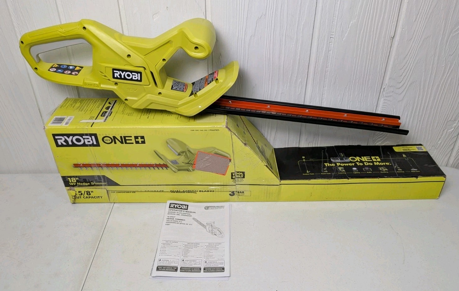 Ryobi ONE+ 18V Hedge Trimmer Dual-Action Blades 18" Battery Powered P2607, New