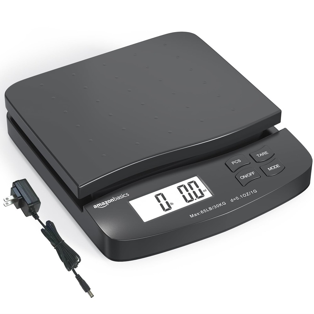 Amazon Basics Digital Postal Scale, AC Adapter, 65 lb 65 pound, Black