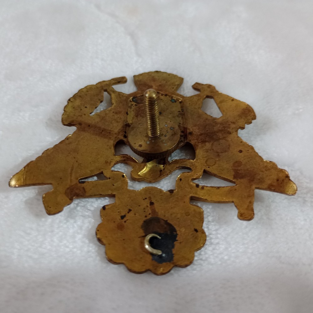 WWII U.S. Army Officer Hat Cap Insignia Solid Brass Screw Back Eagle - Original