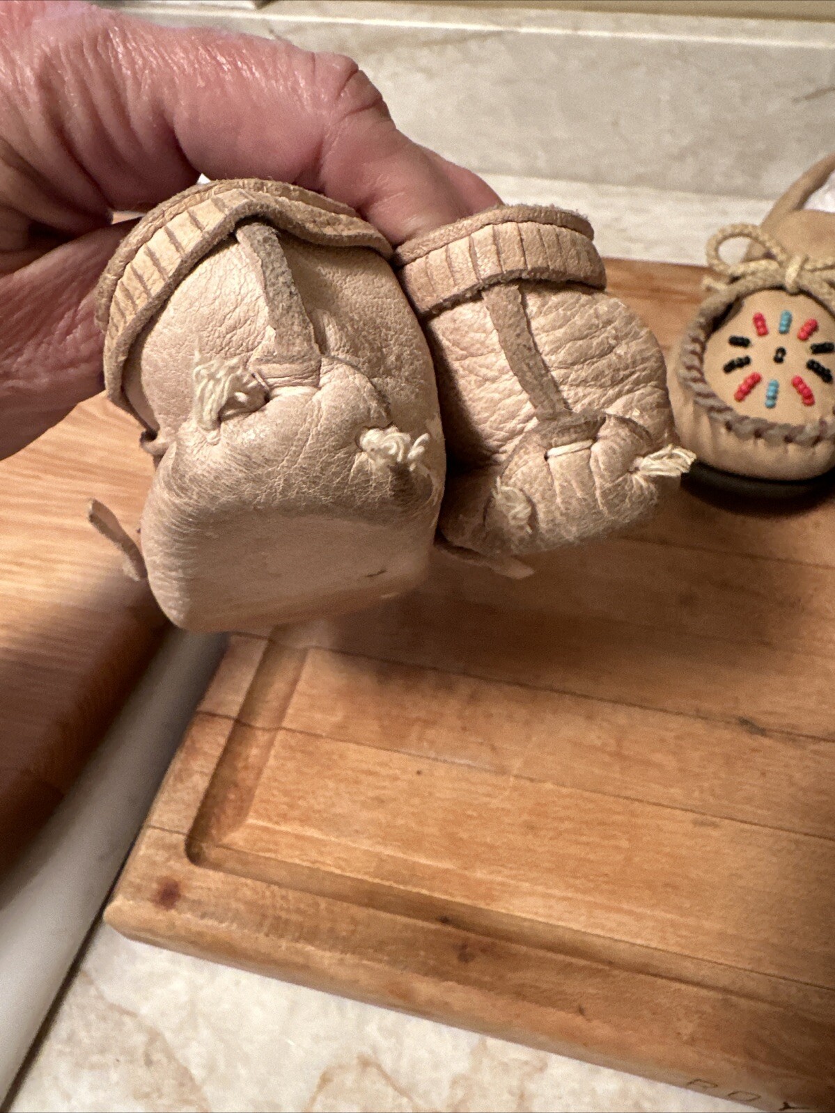 3 Pair Vintage Native Indian moccasins leather beads toddler Western Decor