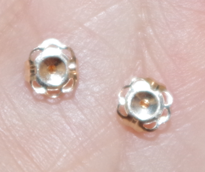 14k SOLID GOLD FANCY EARRINGS BACKS FRICTION PUSH STUD ONE PAIR FIT MOST STUDS