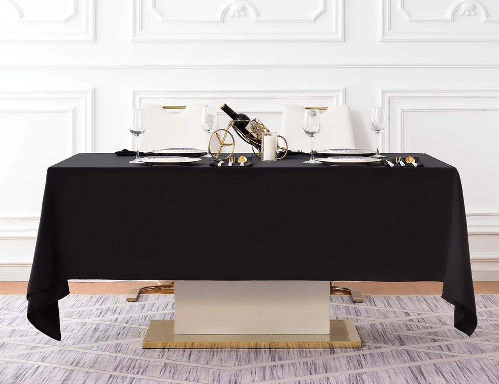 Black Tablecloth 60x102 Inch Rectangular Polyester Wedding Banquet 2 PCS
