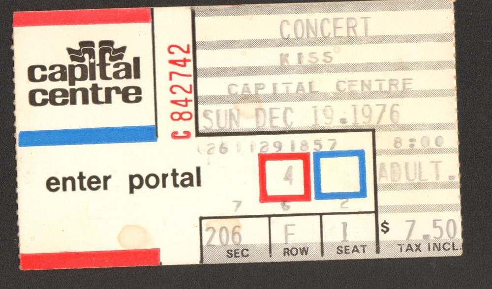KISS & BOB SEGER CONCERT TICKET STUB DEC 19 1976 CAPITAL CENTER LANDOVER MD