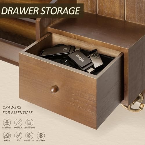 Wall Mount Key Holder with Mail Sorter - Rustic Organizer with Hooks & Drawer