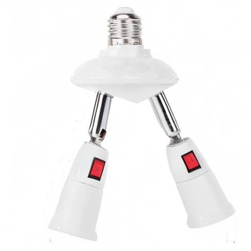 2-in-1 Light Socket Extender E26/E27 to 2 Bulb Adapter Adjustable 360° Rotatable