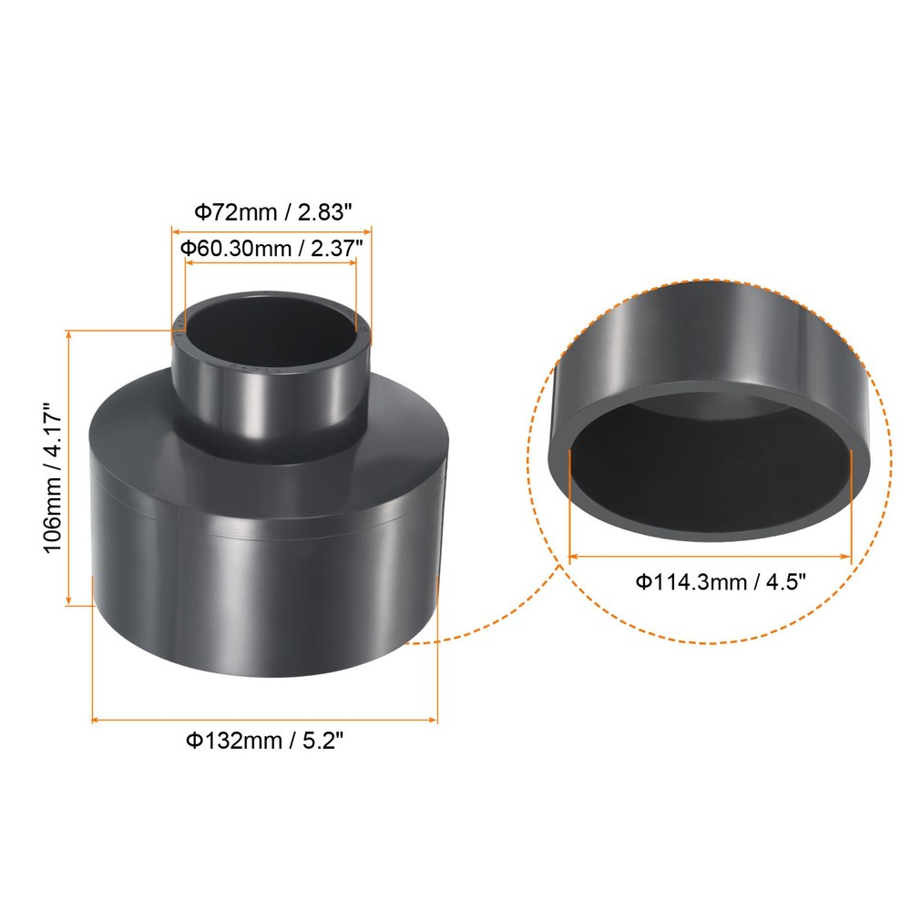 4"x2" SCH80 UPVC Reducer Pipe Fitting Straight Coupling Connector, Grey
