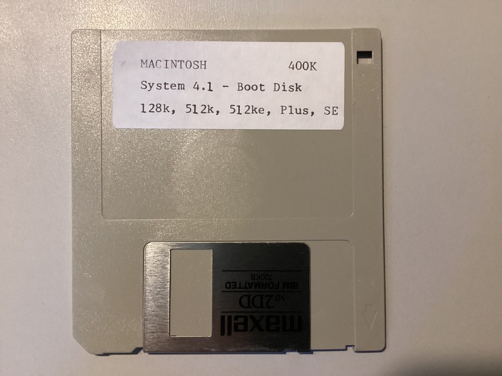 Vintage Macintosh Mac Program SYSTEM 4.1 BOOT DISK 400K 3.5" Floppy for Mac 128k