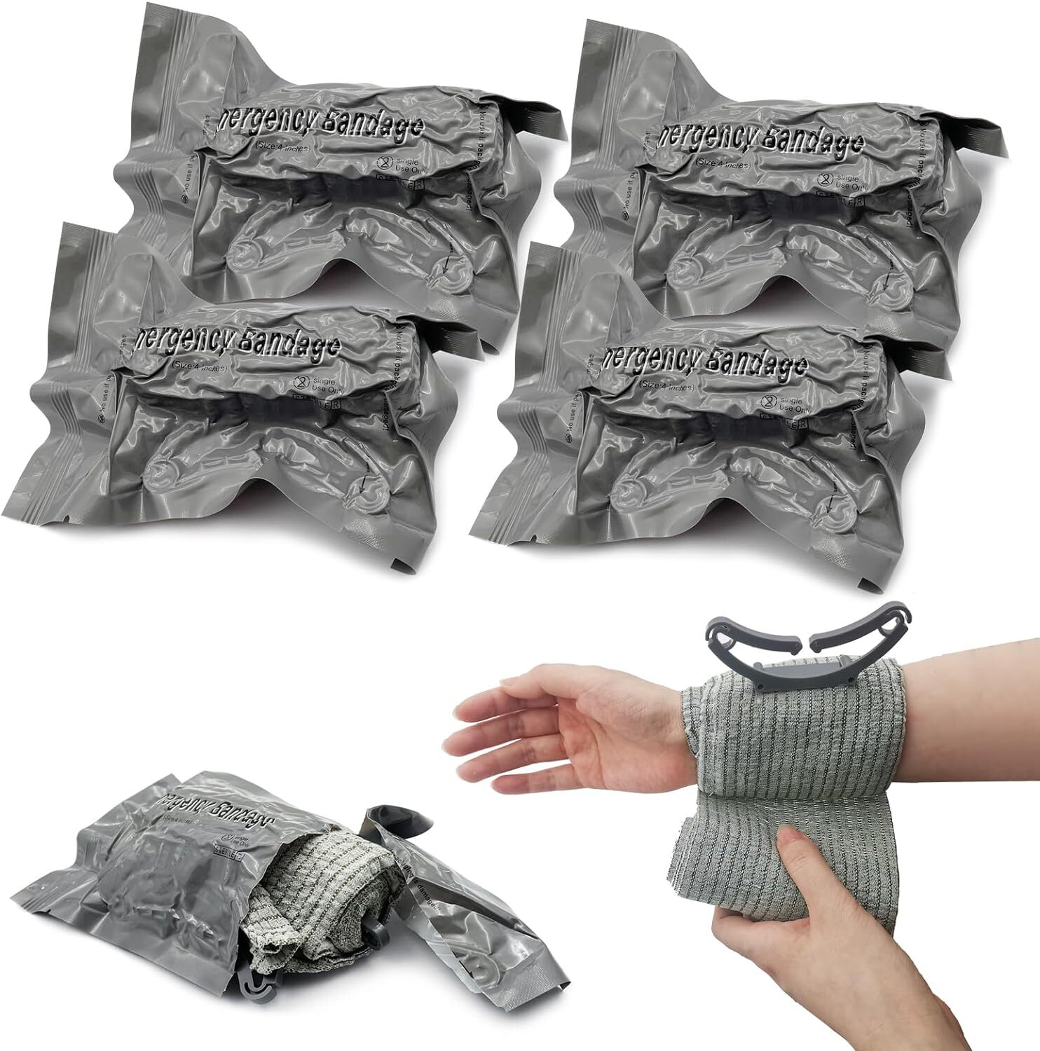 4 PACK 4" Trauma Bandage Emergency Israeli Style Battle Wound Dressing First Aid