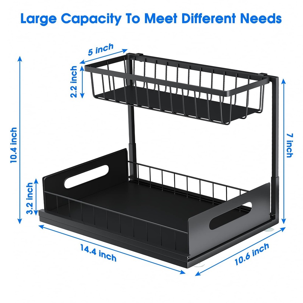 Under Sink Organizer, 2 Tier Pull-Out Cabinet Storage Shelf, Rust-Resistant M...