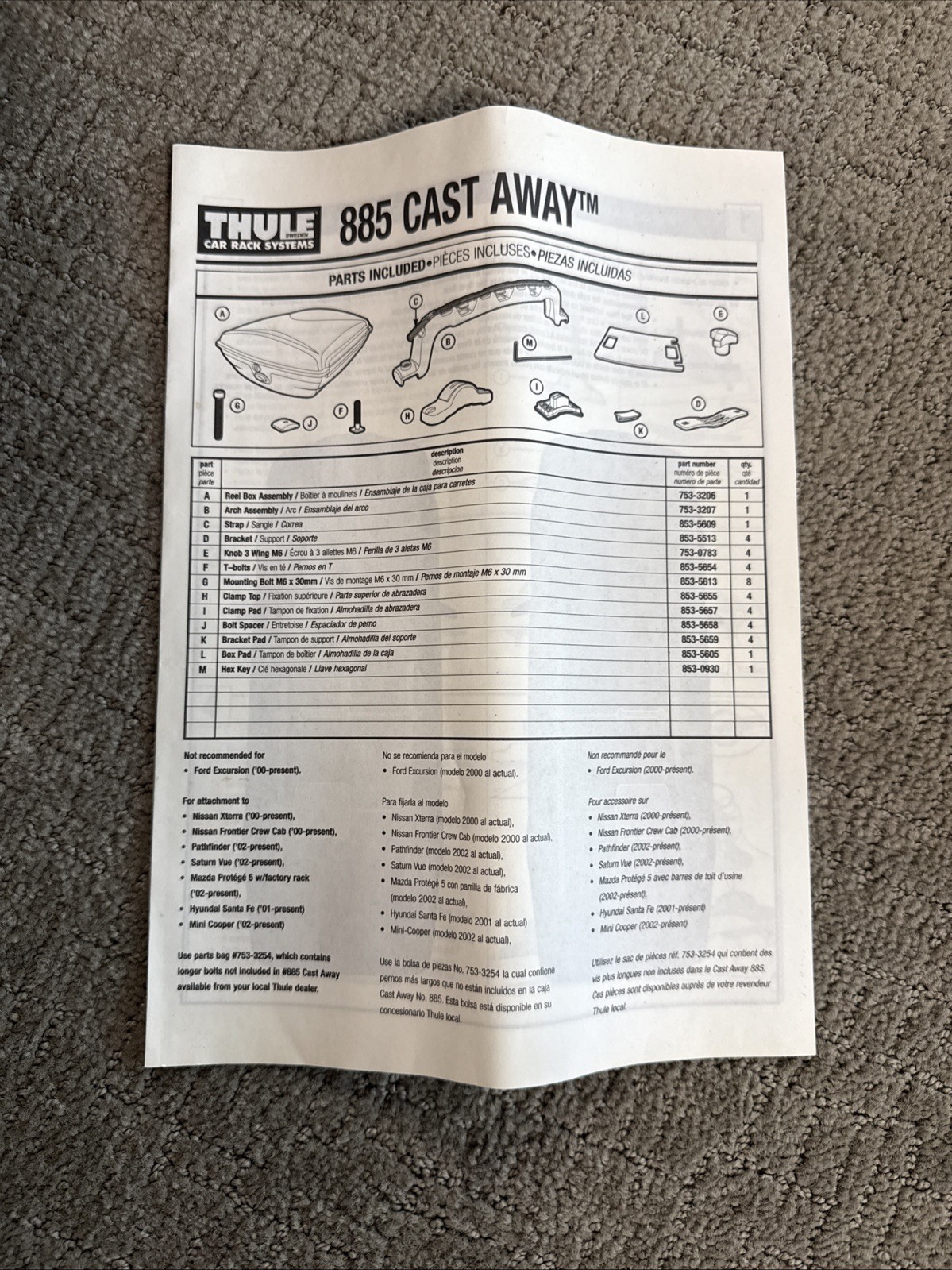 Thule Cast Away Fishing Rod Carrier Roof Rack #885, Locking, Holds 4 Rods, New