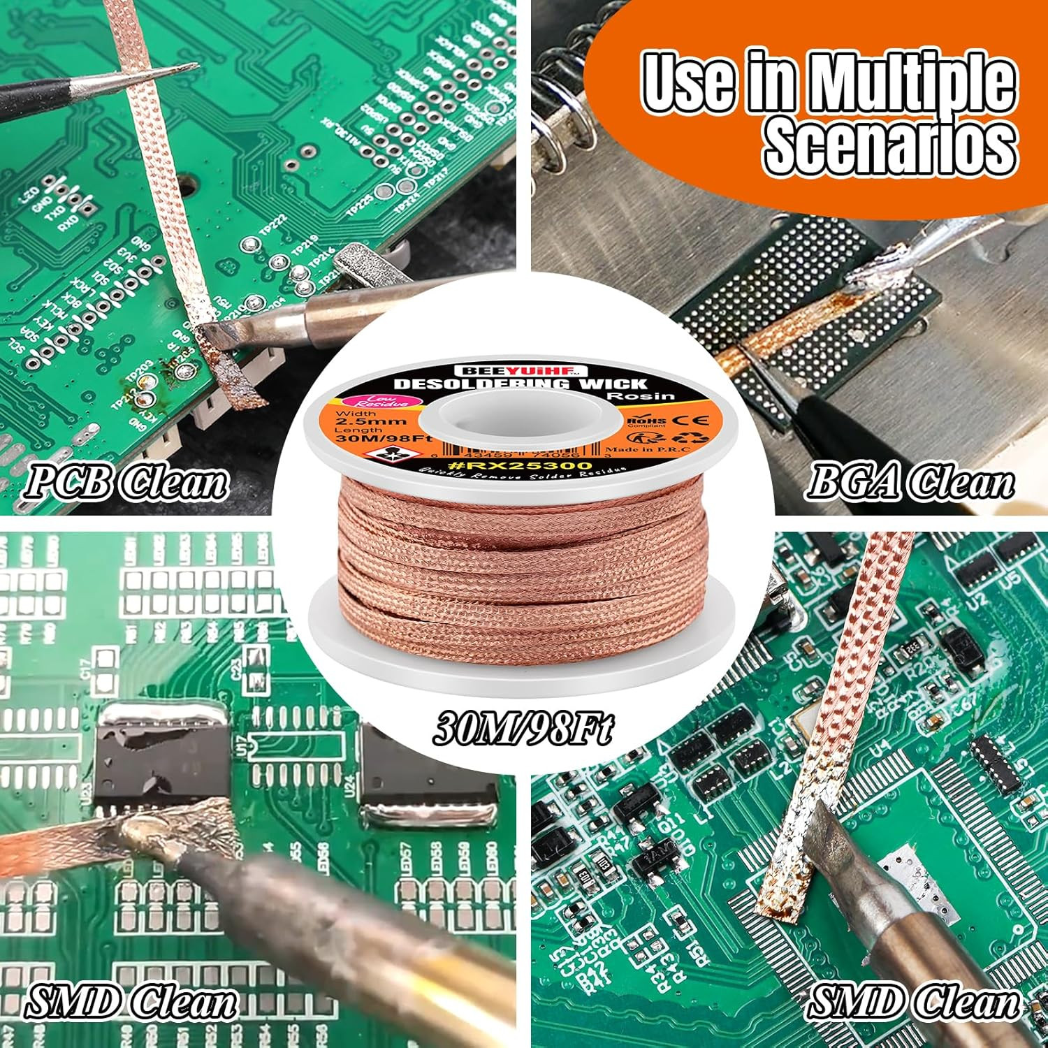 Desoldering Wick Braid 30M - 98ft Length 2.5mm Width Solder Wick Braid with F...