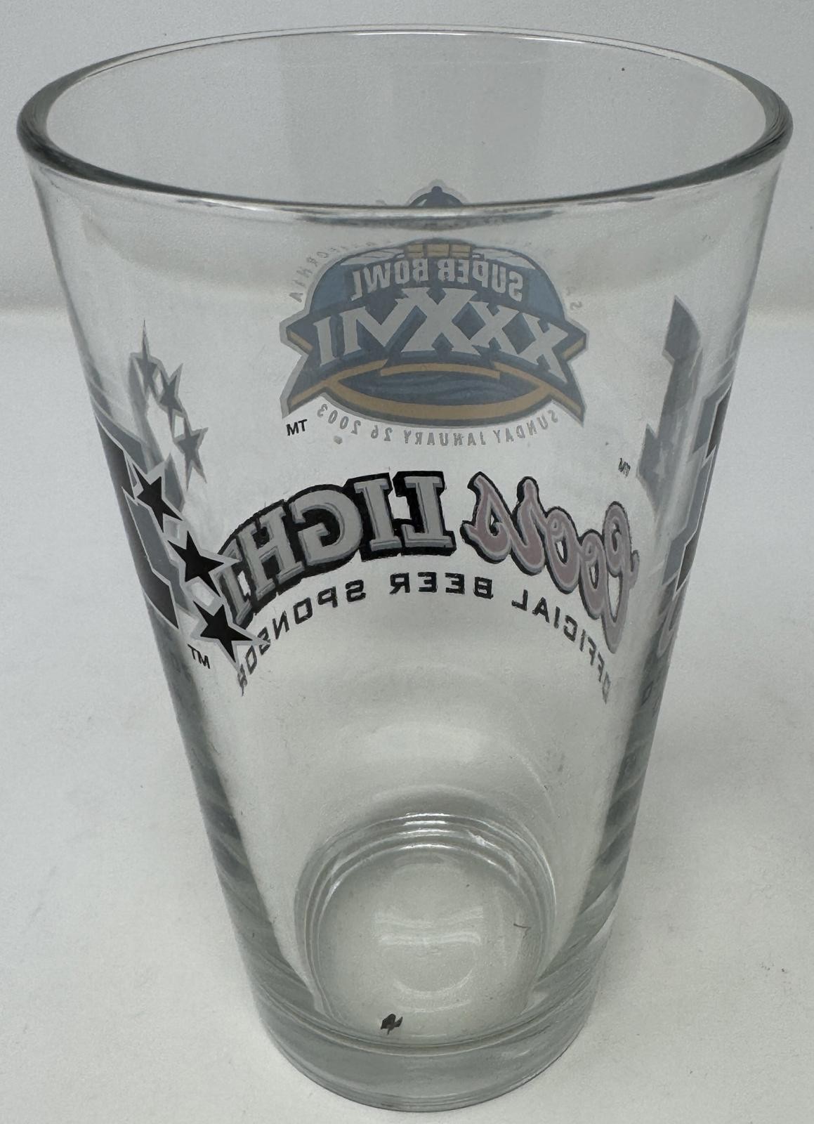 COORS LIGHT Official Super Bowl XXXVII Pint Beer Glass Football 2003