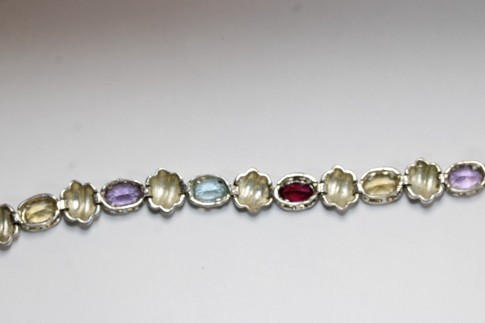 FAS Bracelet Multi Gemstone Tennis Vintage Sterling Silver 7" Chain #0085