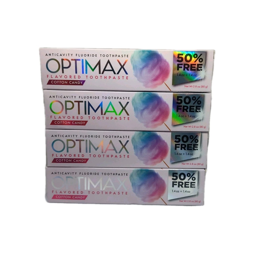 4x Optimax Anticavity Fluoride Toothpaste Cotton Candy Flavored  2.8oz