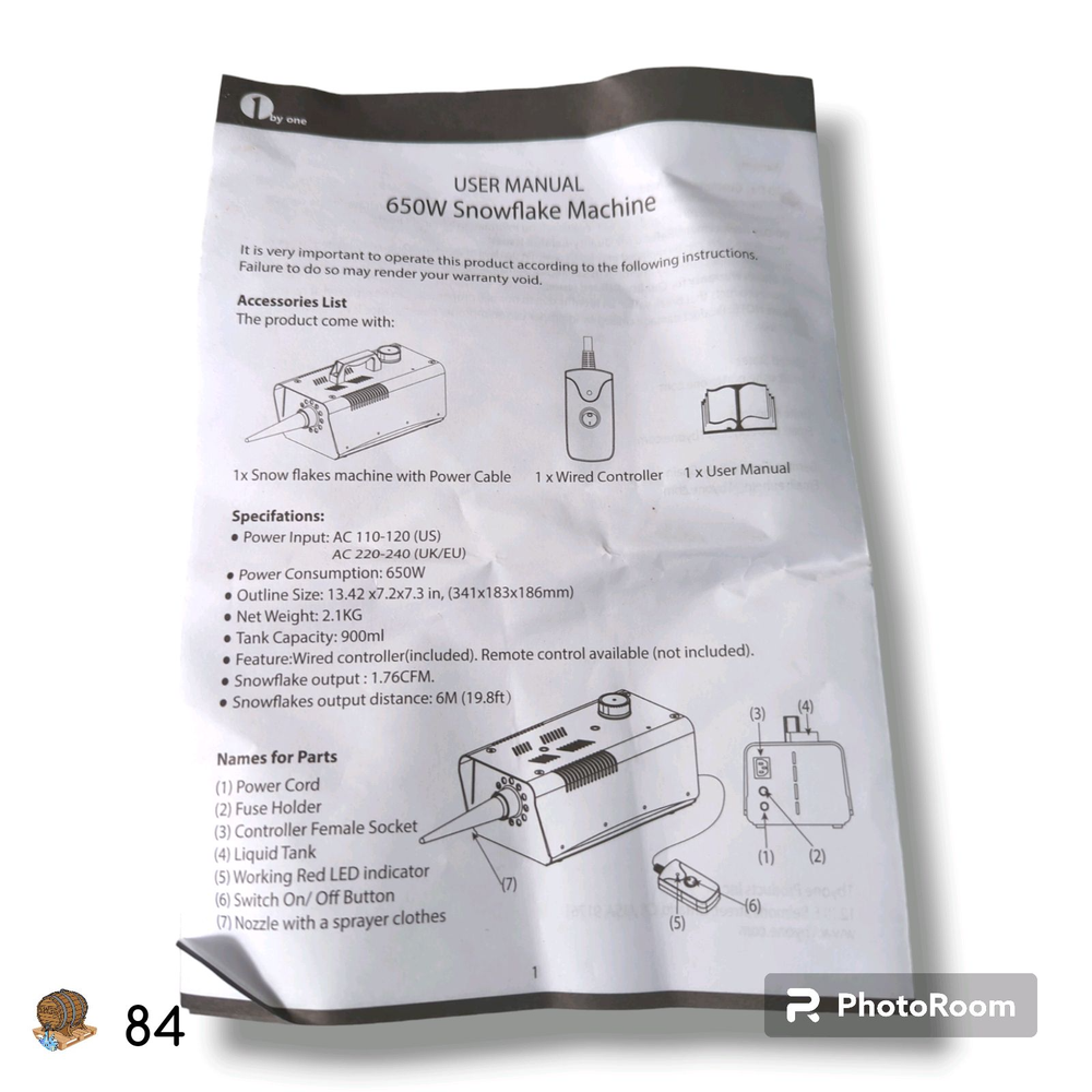 1BYONE Snow Machine Maker - 650W with Wired Remote Control