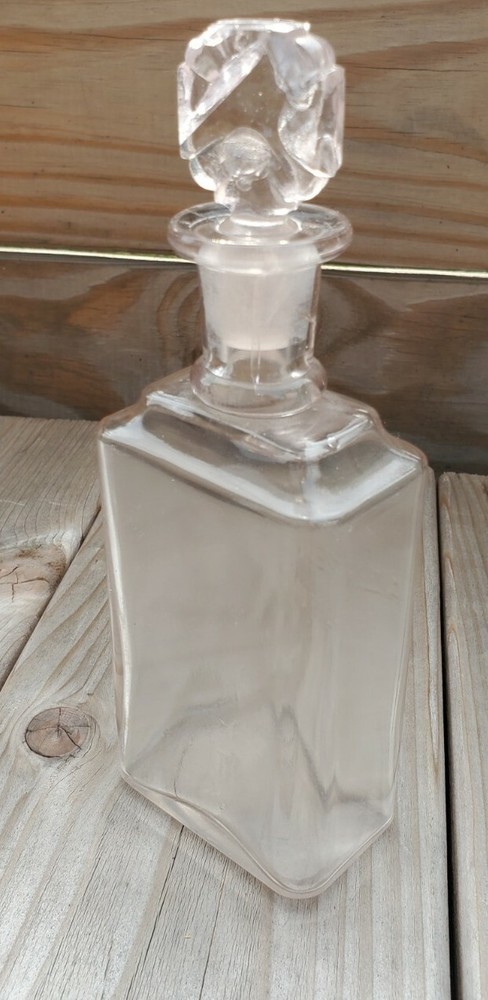 Alfred Wright Perfumer Embossed Rectangular Perfume Clear Bottle Cross Stopper