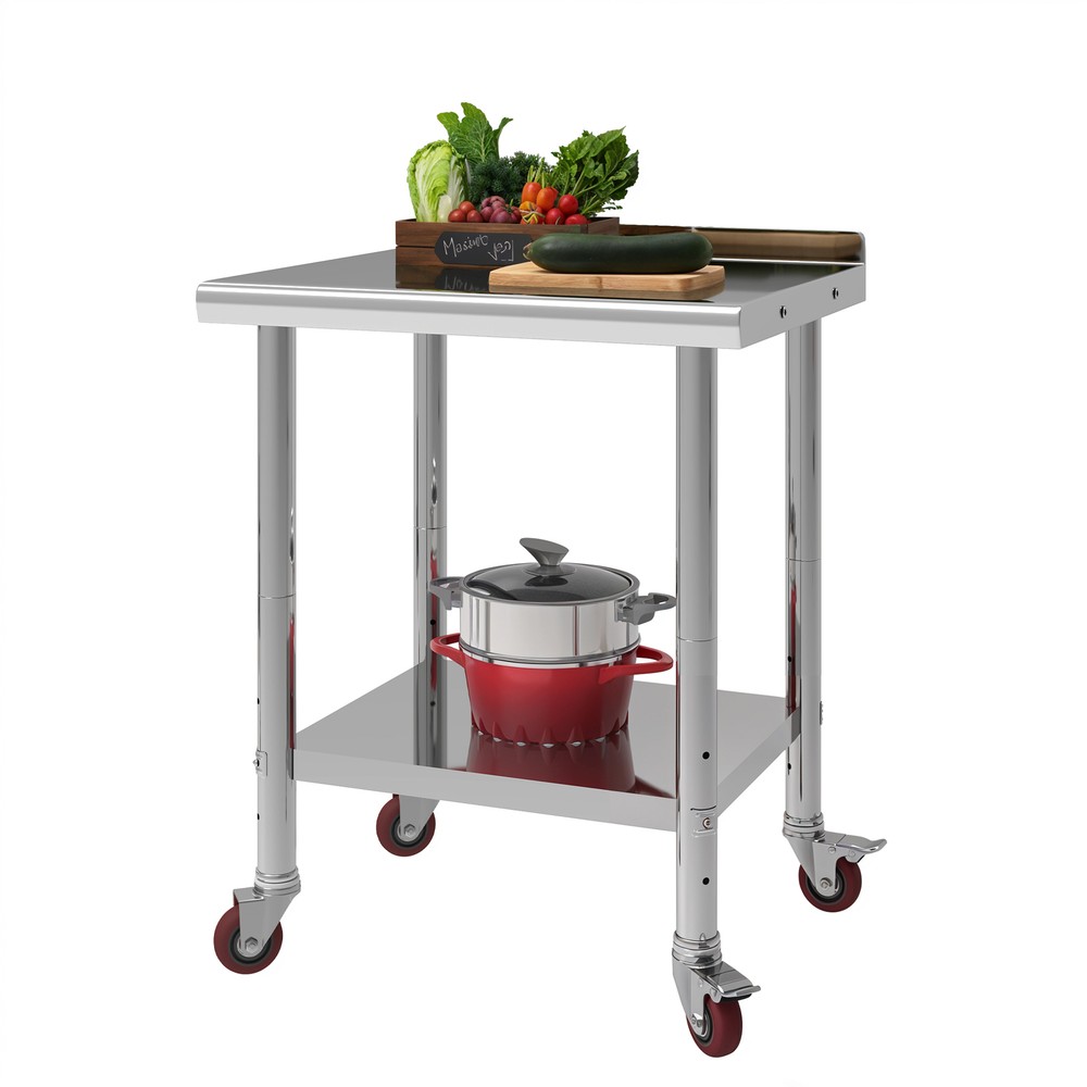 30" Work Table Stainless Steel Undershelf Kitchen Prep Backsplash w/ Hook Wheels